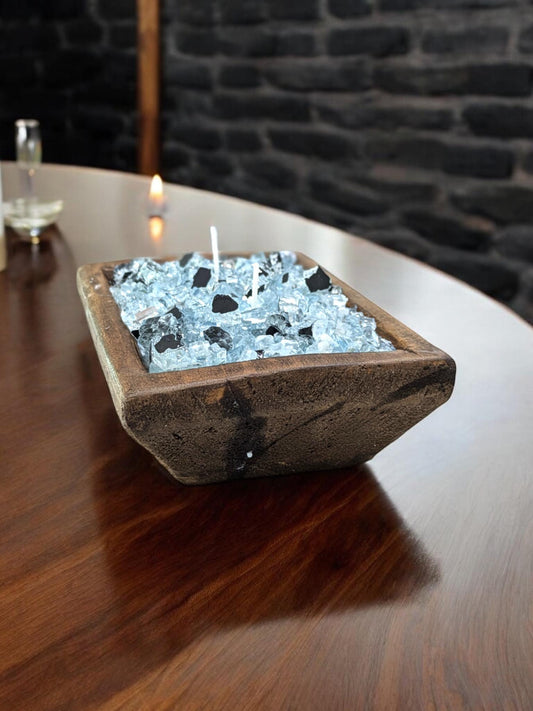 Natural Wood 12 Oz FIREGLASS Small Dough Bowl Candle Natural Soy Wax table decor