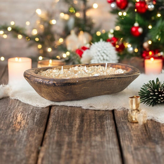 Aura FIREGLASS Medium Dough Bowl Candle – 24 oz Natural Soy Wax | Reusable Rustic Bowl | Handmade Table Decor | Earthy Gift for Home