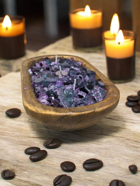 Aura FIREGLASS BOHO Dough Bowl Candle –Natural Soy Wax | Medium Rustic Bowl | Reusable Table Decor | Handmade Gift for Her | Boho Accent