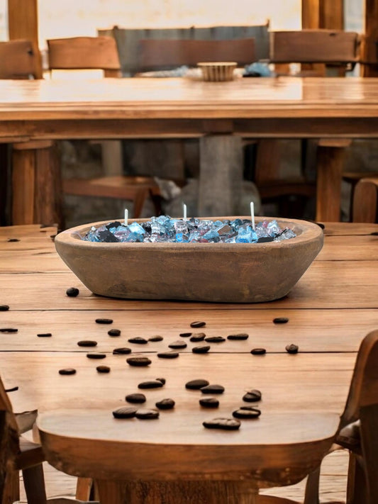 24 Oz Blue FIREGLASS Medium Dough Bowl Candle Table Decor