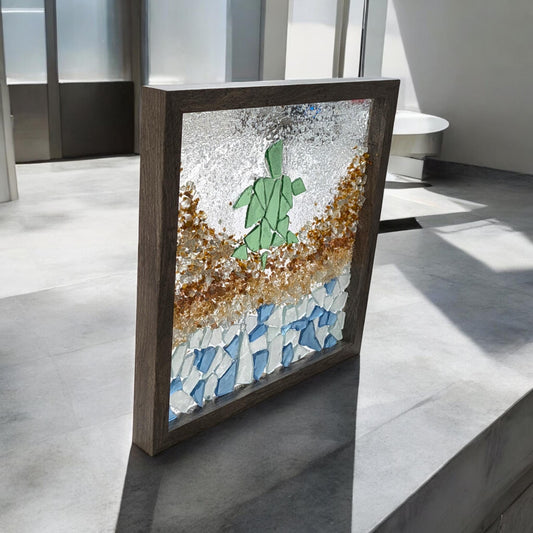Turtle, sea glass, beach, broken glass, shadowbox art, art, beach decor,  wall art, home decor, perfect gift, daisy