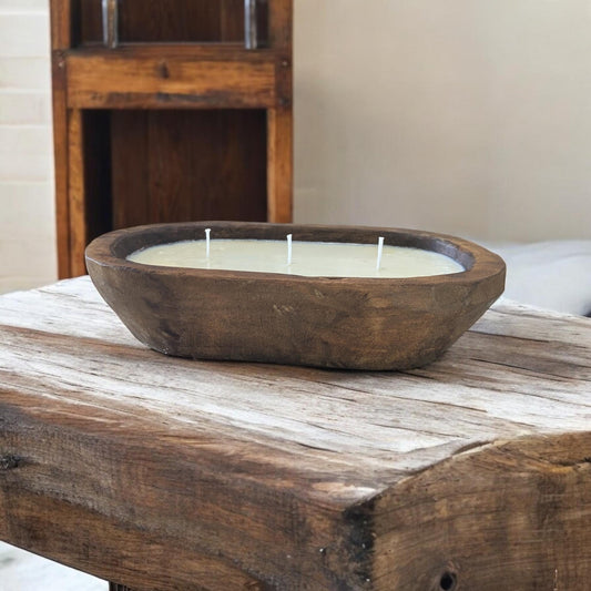 Aura wood wick dough bowl natural Table Decor candle. Reusable Perfect Gift Idea.