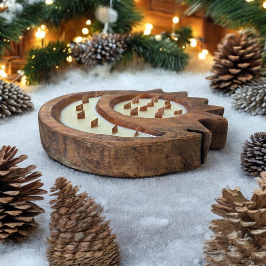 Sun & Moon Wood Wick Reusable Beautiful wooden Dough Bowl Candle table decor for the holidays. Perfect Gift