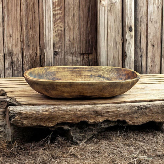 Aura Large Basin Handcrafted Dough Bowl | Rustic Table Decor | Centerpiece for Holidays & Special Occasions
