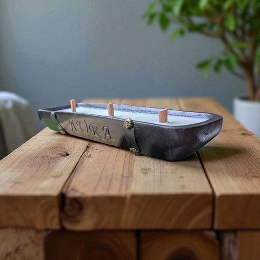 Aura Classic Handcrafted Dough Bowl Candle | Soy Wax | Triple Wood Wick | Concrete Candle | Table Decor | Gift for Her