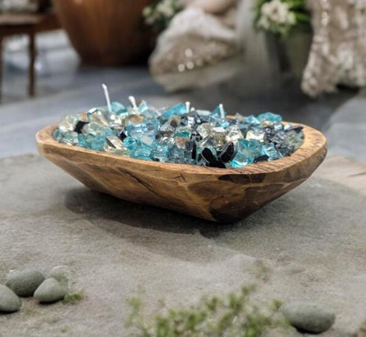 Aura FIREGLASS BOHO Medium Dough Bowl Candle – 20 oz Natural Soy Wax | Reusable Table Decor | Earthy Boho Home Accent | Gift-Ready Candle