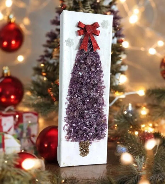 Aura Crushed Glass Christmas Tree Art – Handcrafted Canvas | Holiday Wall Decor | Unique Christmas Decoration | Variety of Colors Available