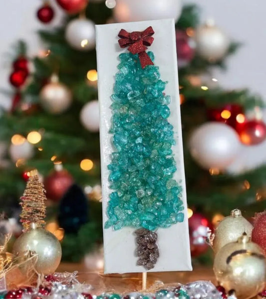 Aura Crushed Glass Christmas Tree Art – Handcrafted Canvas | Holiday Wall Decor | Unique Christmas Decoration | Variety of Colors Available