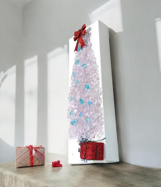 Aura Crushed Glass Christmas Tree Art – Handcrafted Canvas | Holiday Wall Decor | Unique Christmas Decoration | Variety of Colors Available
