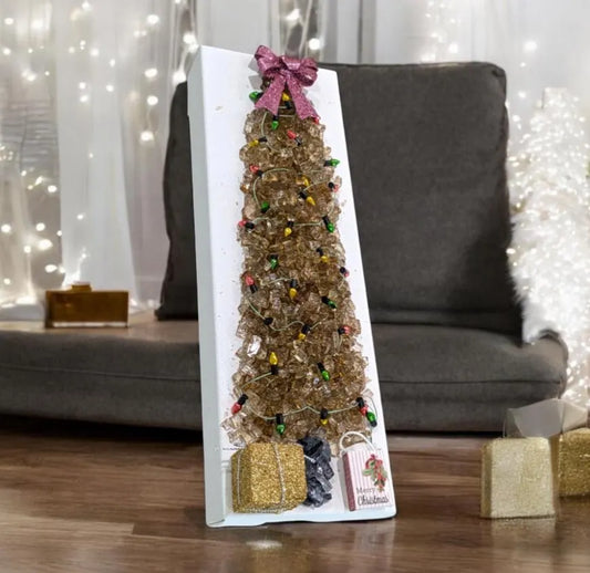 Aura Crushed Glass Christmas Tree Art – Handcrafted Canvas | Holiday Wall Decor | Unique Christmas Decoration | Variety of Colors Available