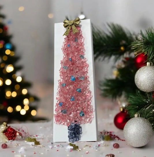Aura Crushed Glass Christmas Tree Art – Handcrafted Canvas | Holiday Wall Decor | Unique Christmas Decoration | Variety of Colors Available