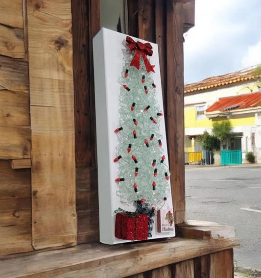 Aura Crushed Glass Christmas Tree Art – Handcrafted Canvas | Holiday Wall Decor | Unique Christmas Decoration | Variety of Colors Available