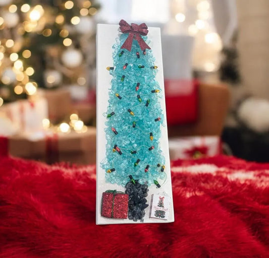 Aura Crushed Glass Christmas Tree Art – Handcrafted Canvas | Holiday Wall Decor | Unique Christmas Decoration | Variety of Colors Available